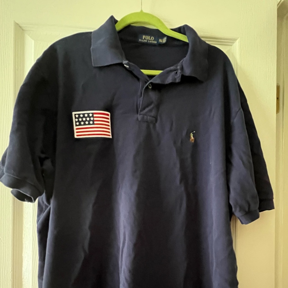 Polo Ralph Lauren Navy Polo Shirt with Flag Patch